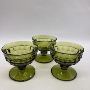 VTG Indiana Glass Colony Whitehall Avacado Green Sherbet/Dessert Dish. Set Of 3.